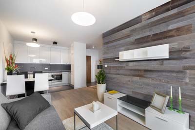 Natural grey boards in apartment interior