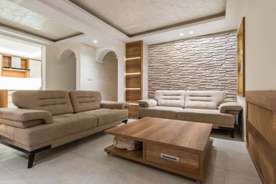 Wall panels in interior made from natural Oak