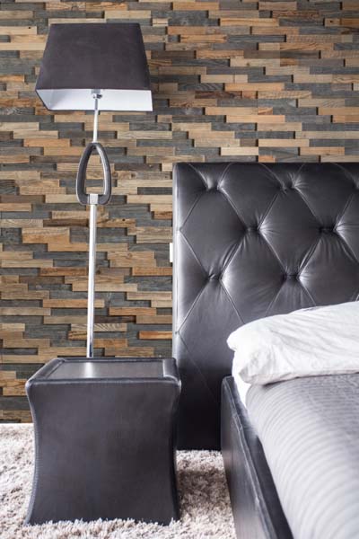 Interior design with reclaimed wood in bedroom