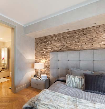 Big bedroom with 3d wall panels oak 