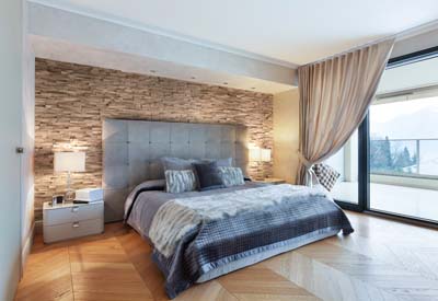 Big bedroom with 3d wall panels oak 