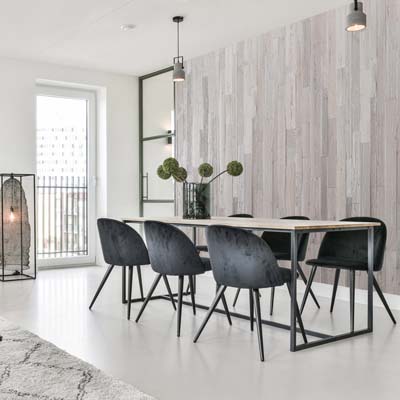 Bright interior with black chairs