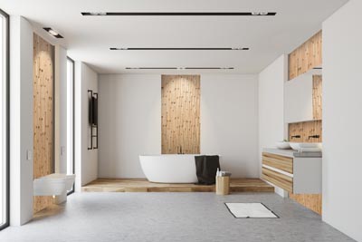 Koka sienas paneļi vannas istabas dizainu