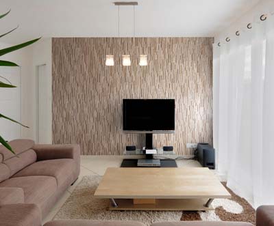Oak wall panels in neutral interior