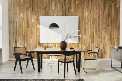 Rec wood wall panel in dining room