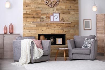 Reclaimed wood boards used in niche