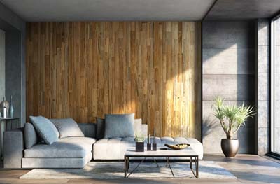 Reclaimed wood panels in grey modern interrior