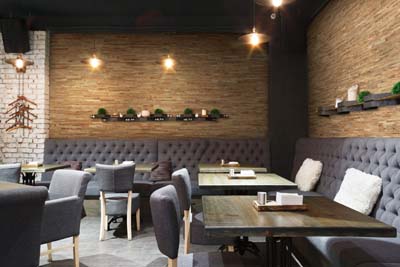 Restaurant interior with wall panels 