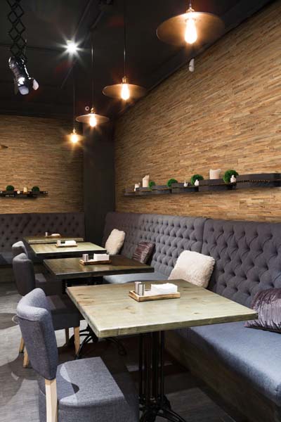 Restaurant interior with wall panels 