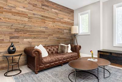 Wall panels behind vintage couch 