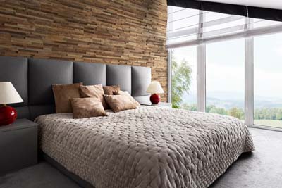 Wall panels in bedroom with large window 