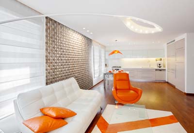 Wall panels in living room orange 