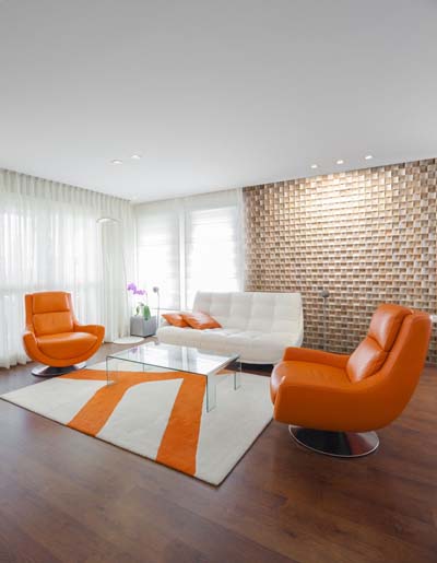 Wall panels in living room orange 