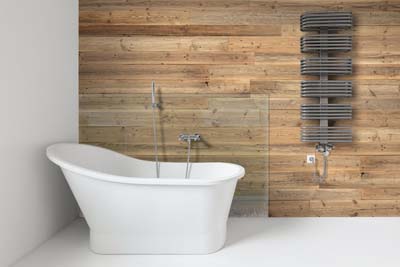 Bathroom walls covered with boards