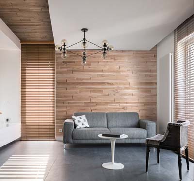 modern interior with wall panels made from oak 