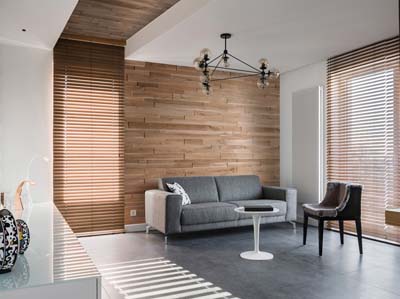 modern interior with wall panels made from oak 