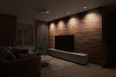 oak wall panel in 3 different lighting 