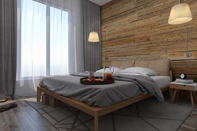 Reclaimed wood in bedroom interior