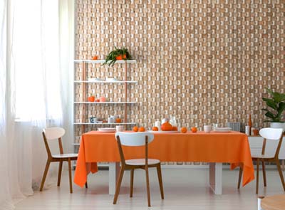 wall panels in interior orange accents 