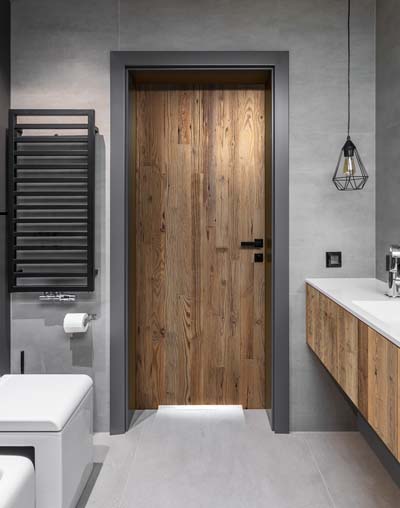 Reclaimed wood bathroom doors