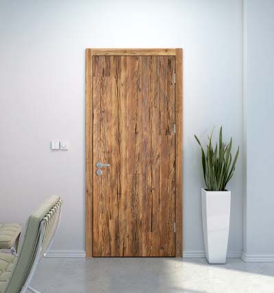 Reclaimed wood doors in light interior