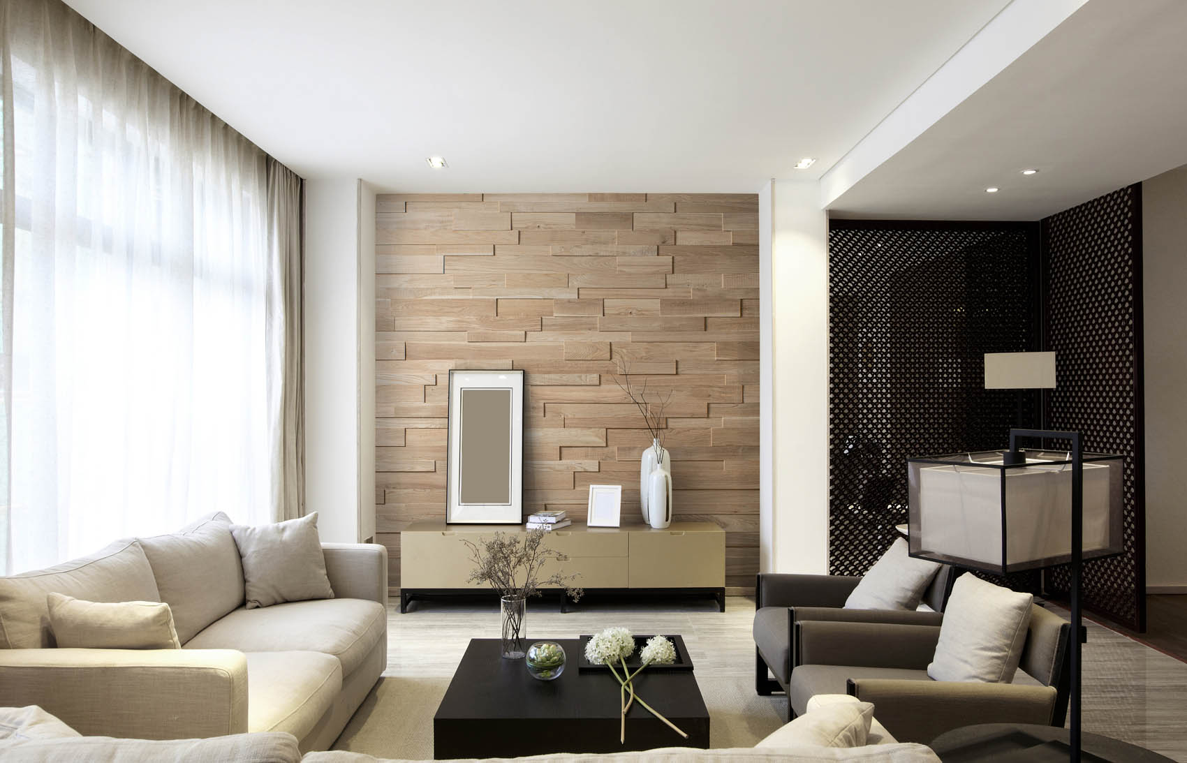 Oak wall panel used in feature wall