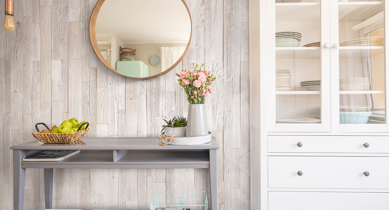 Reclaimed wood wall panel feature wall