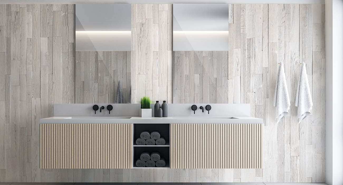 Moder bathroom interior design with wall panels