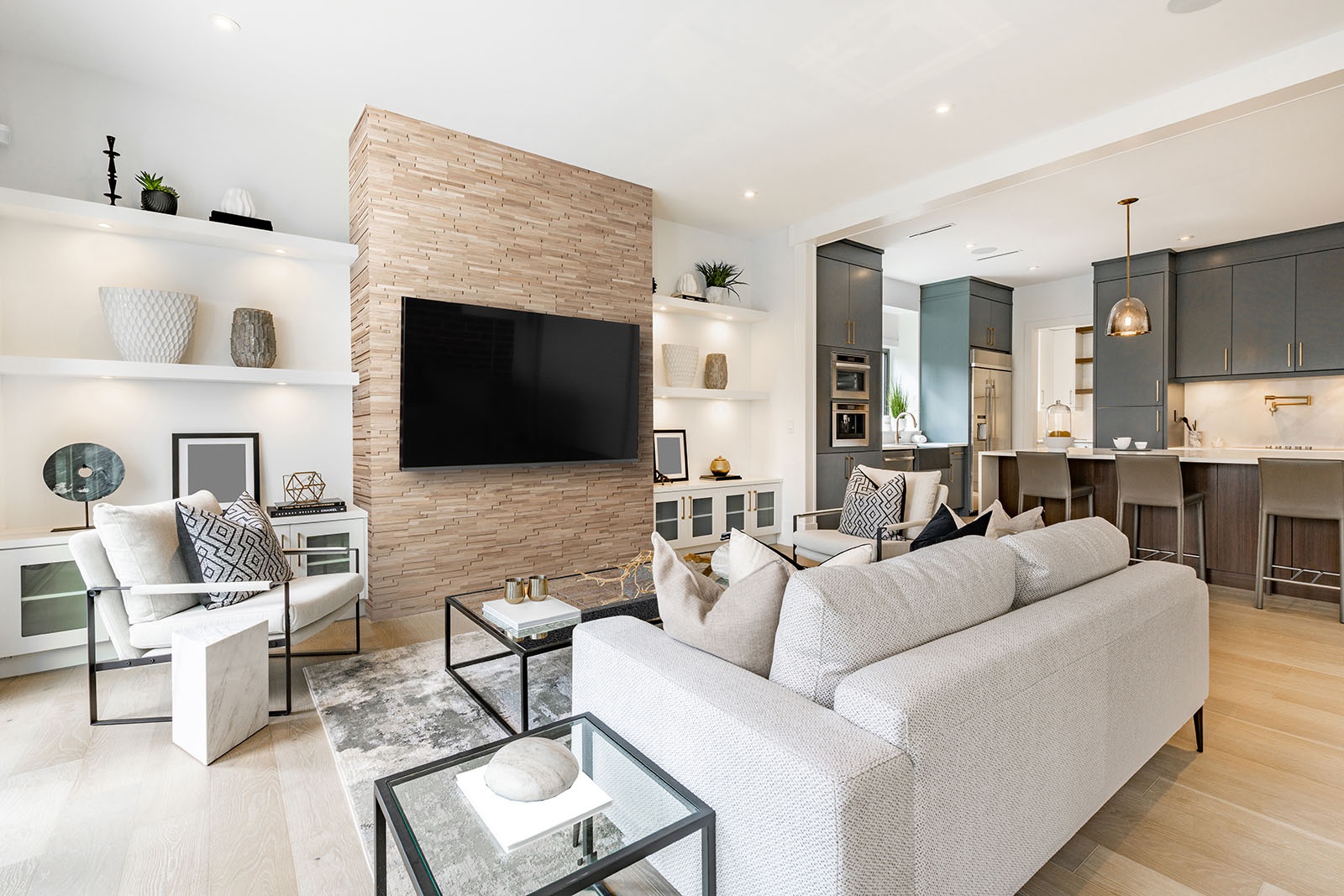 3d wall panel made from solid oak ACE used in Living Room