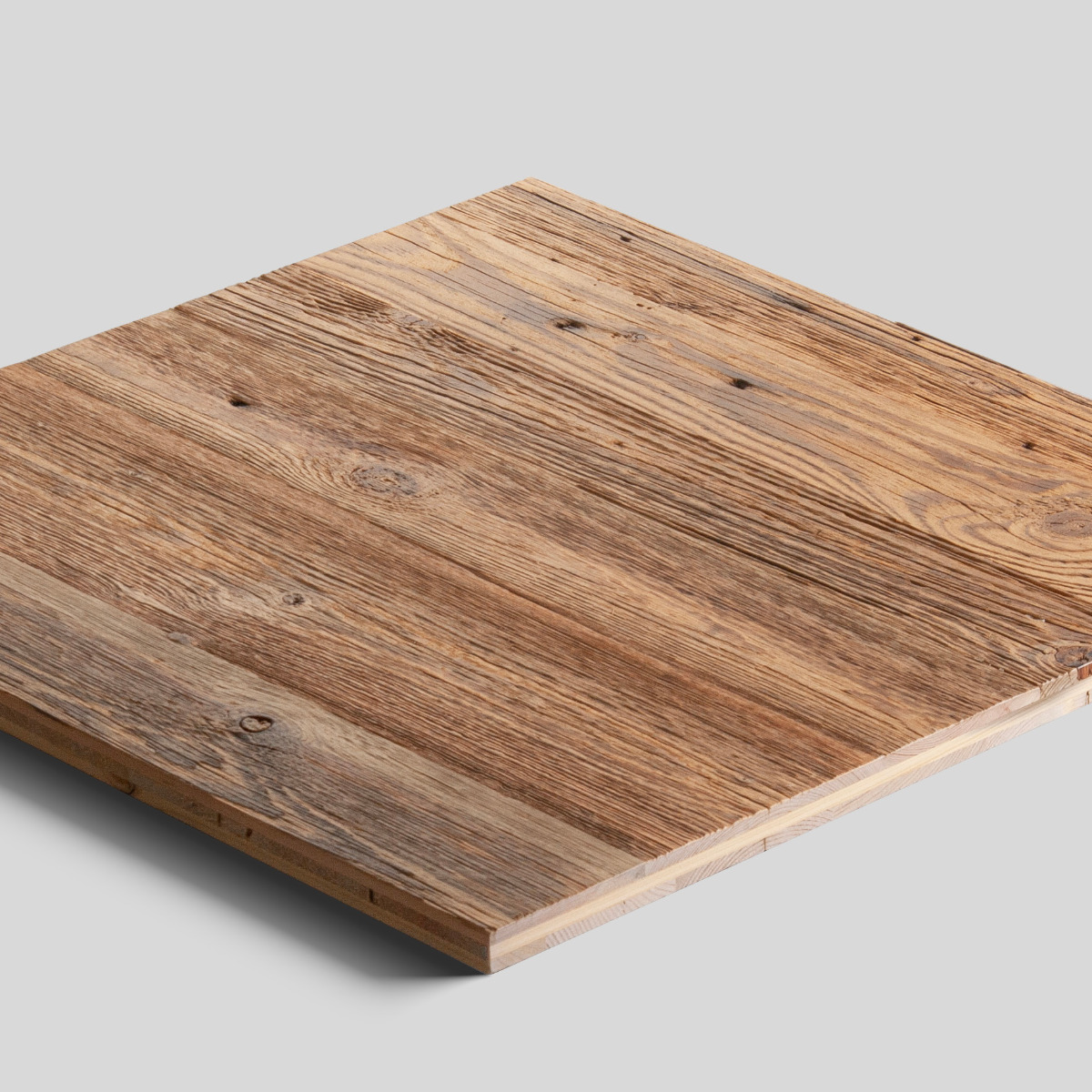 Three-layer panel: brushed reclaimed wood