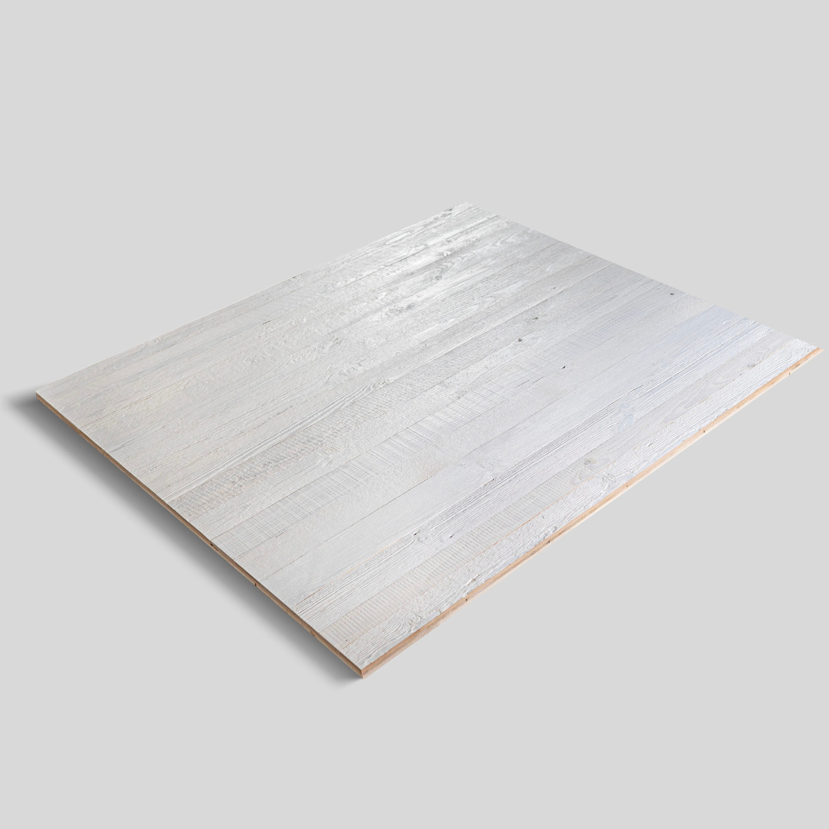 Three-layer panel: white-wash reclaimed wood