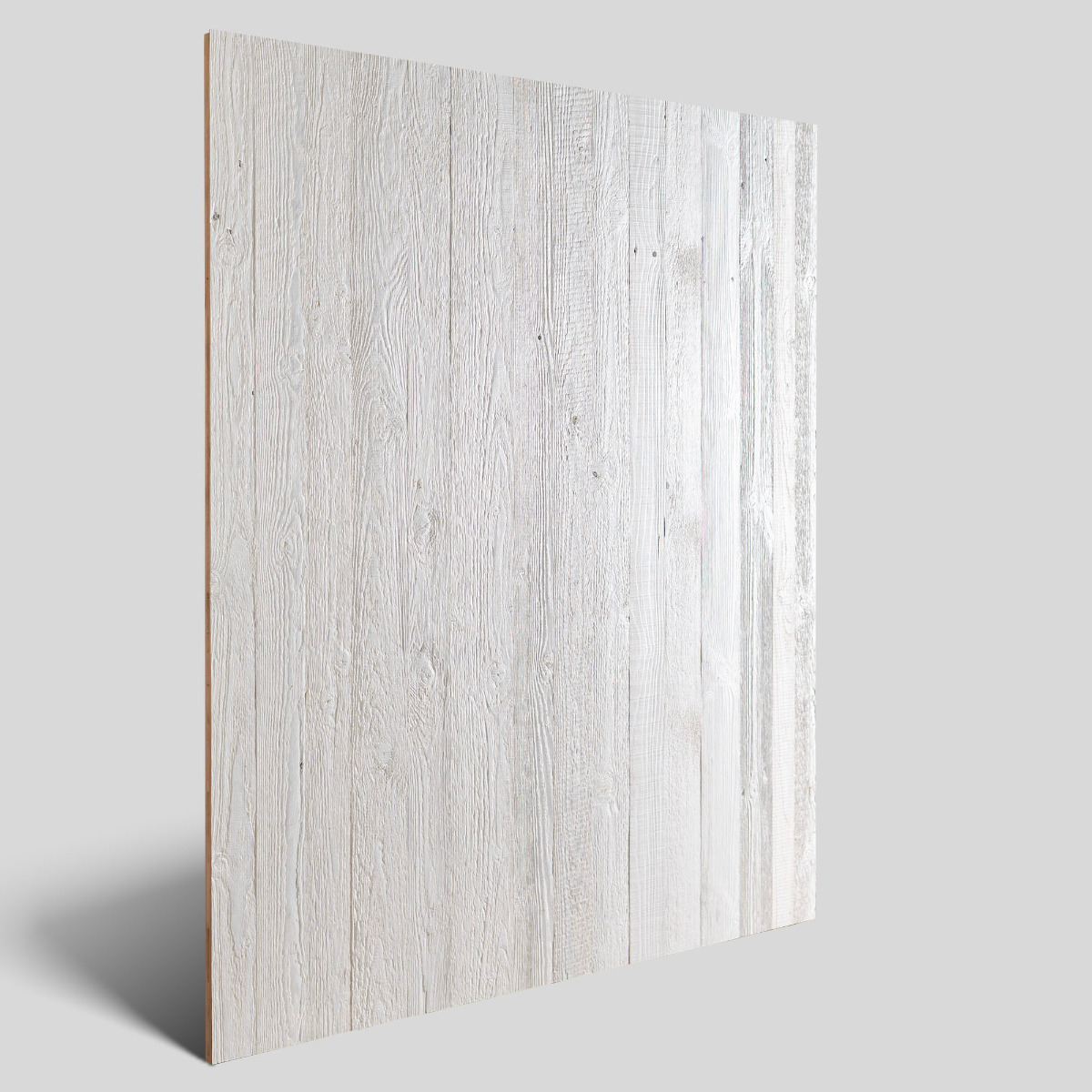 Three-layer panel: white-wash reclaimed wood