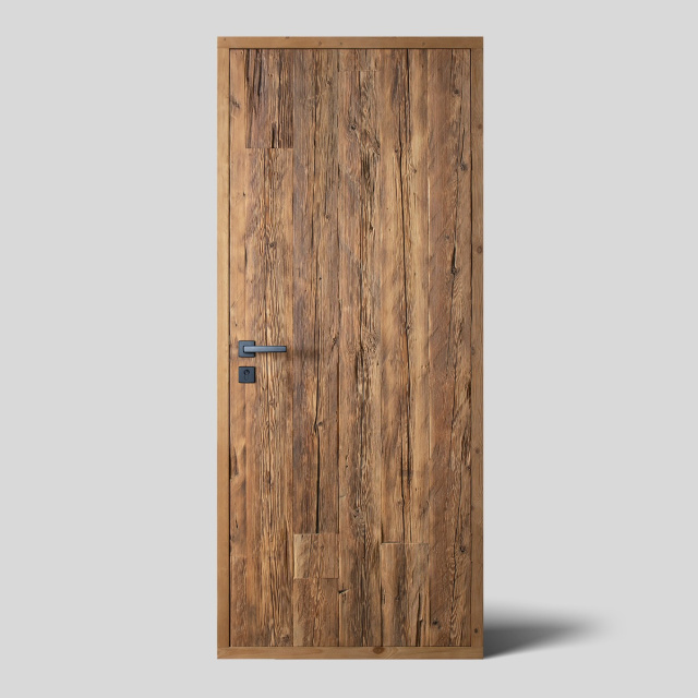 Hand hewn weathered wood door