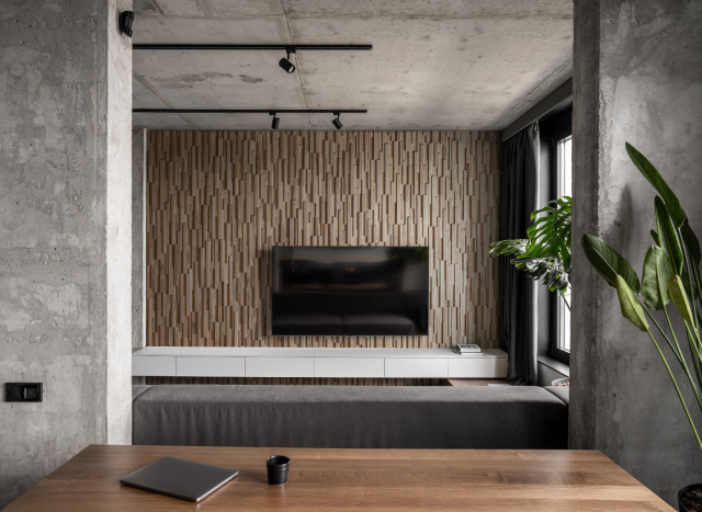 Oak wall panel in interior