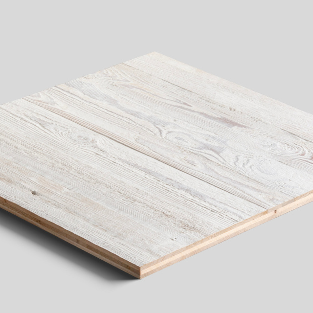 Three-layer panel: white-wash reclaimed wood