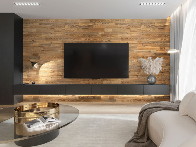 panneau mural 3d en bois de vieux brossé et brûlé par le soleil Amber