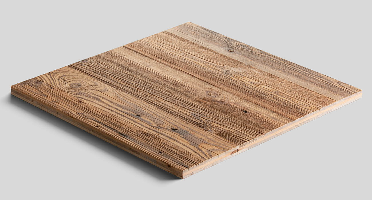 Three-layer panel: brushed reclaimed wood