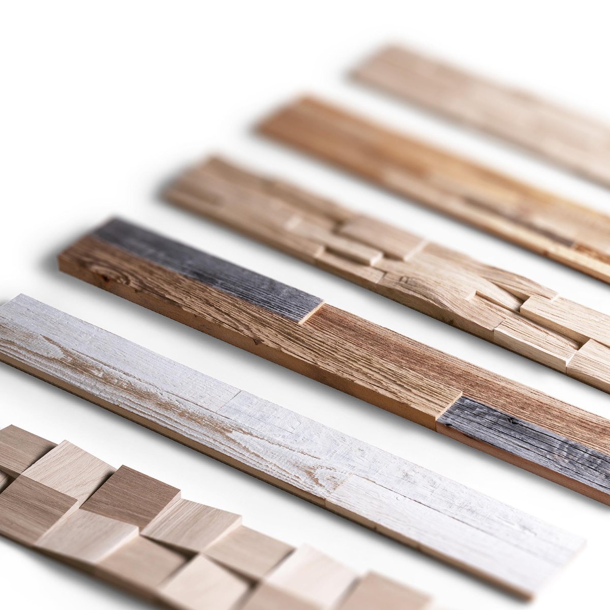 Comparaison de six types de panneaux muraux en bois &mdash; vieux bois, ch&ecirc;ne et 3D