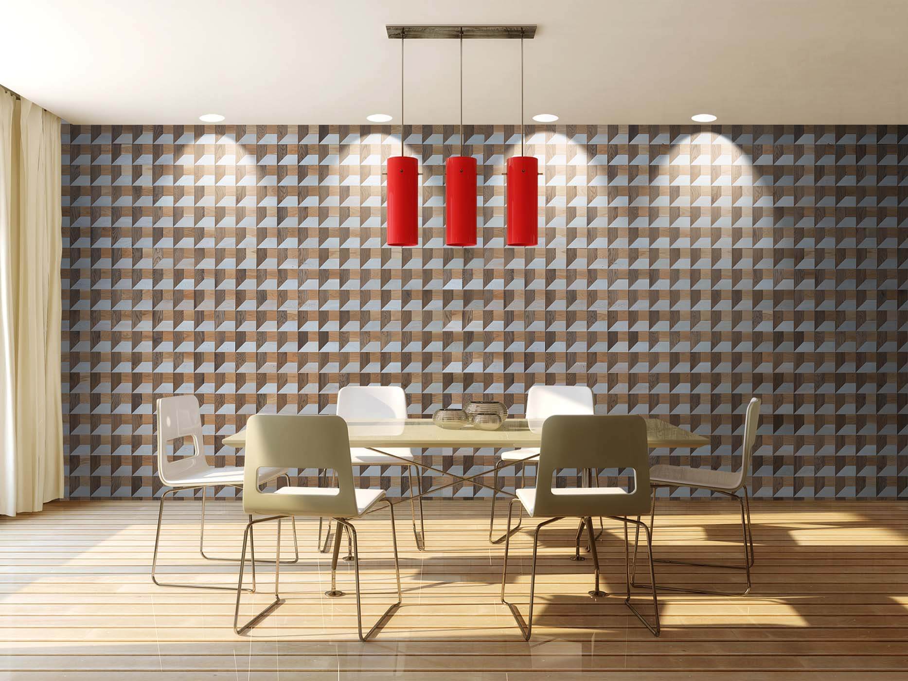 Decorative wall panels in dining room