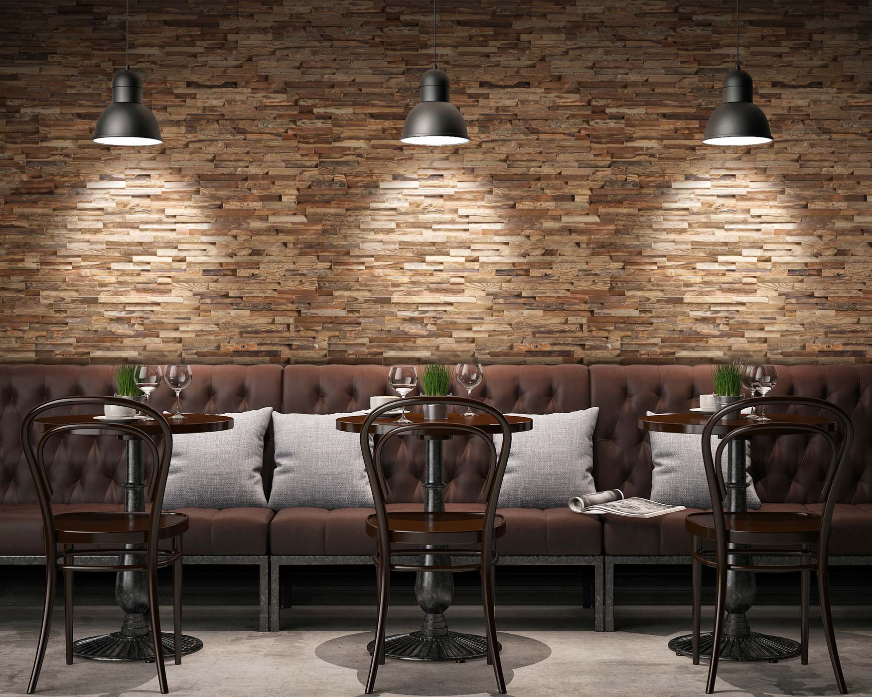 Decorative wall panels in restaurant